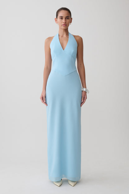 Valentina Chiffon Halter Maxi Kleid - Hellblau