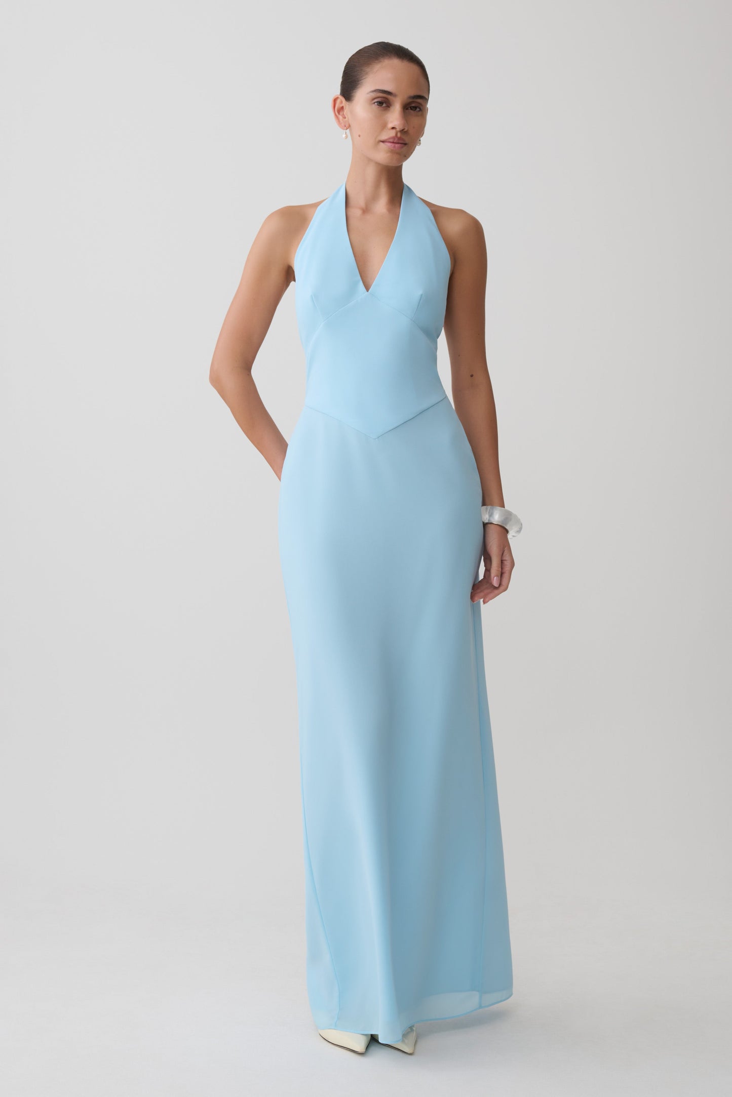 Valentina Chiffon Halter Maxi Kleid - Hellblau