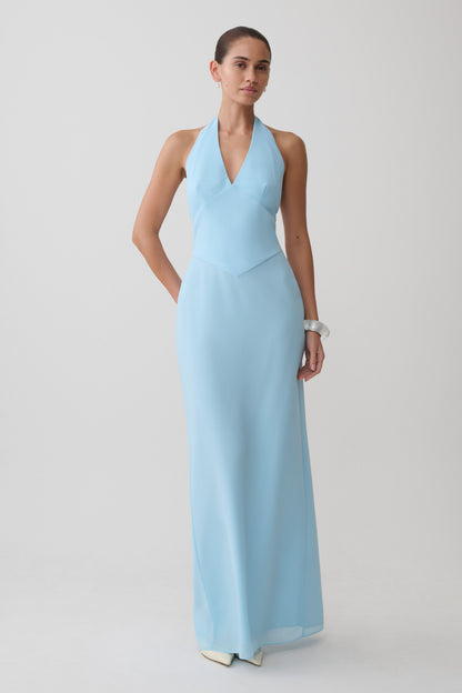 Valentina Chiffon Halter Maxi Kleid - Hellblau