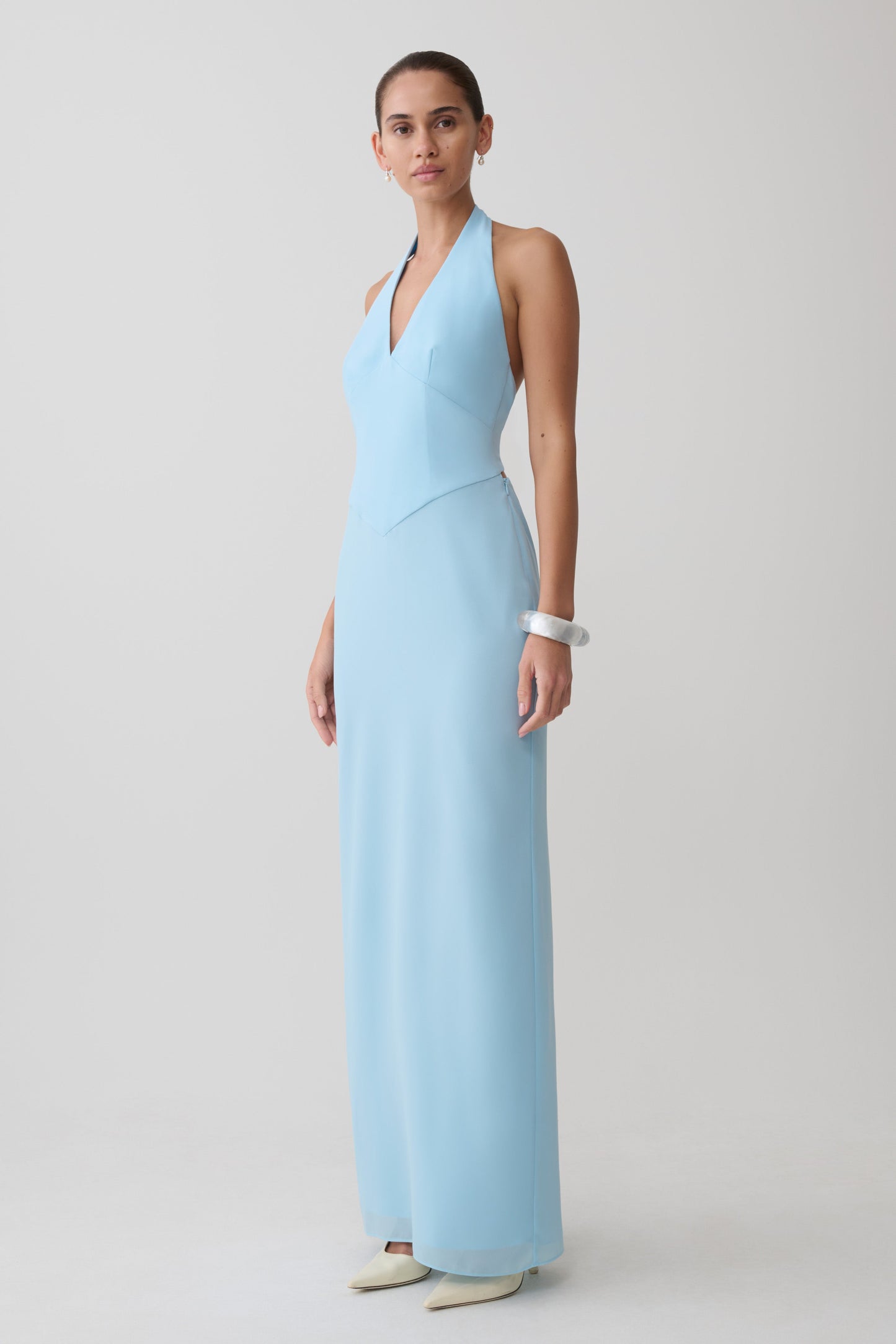 Valentina Chiffon Halter Maxi Kleid - Hellblau