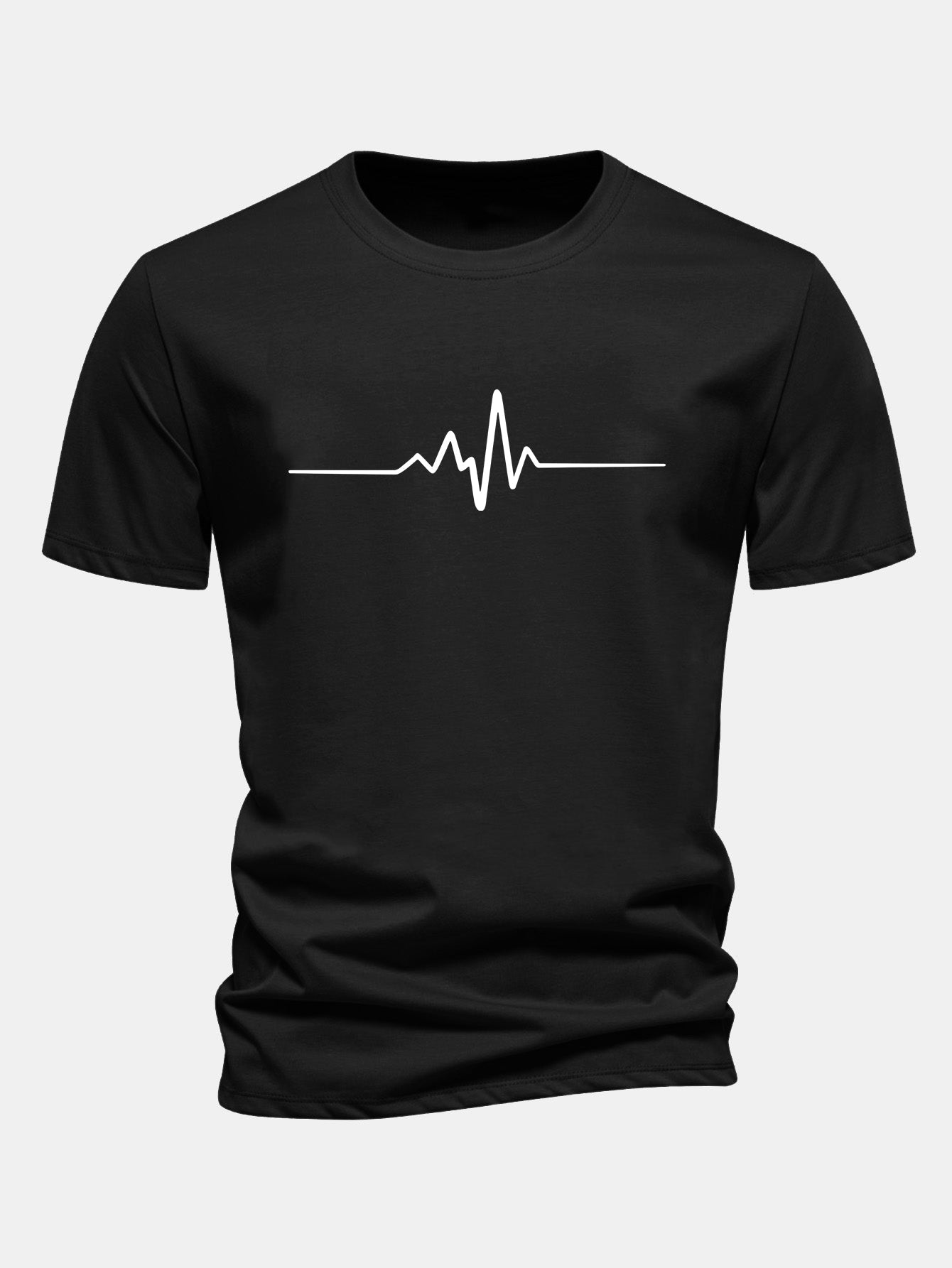 Regulär geschnittenes T-Shirt mit Herzschlag-Flachlinien-Druck aus Baumwolle
