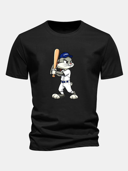 Regulär geschnittenes Baseball T-Shirt mit Kaninchenprint aus Baumwolle