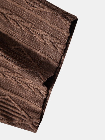 Geometrisches Jacquard-Ösen-Cuban-Shirt & Crinkle-texturierte 5"-Shorts mit Kordelzug