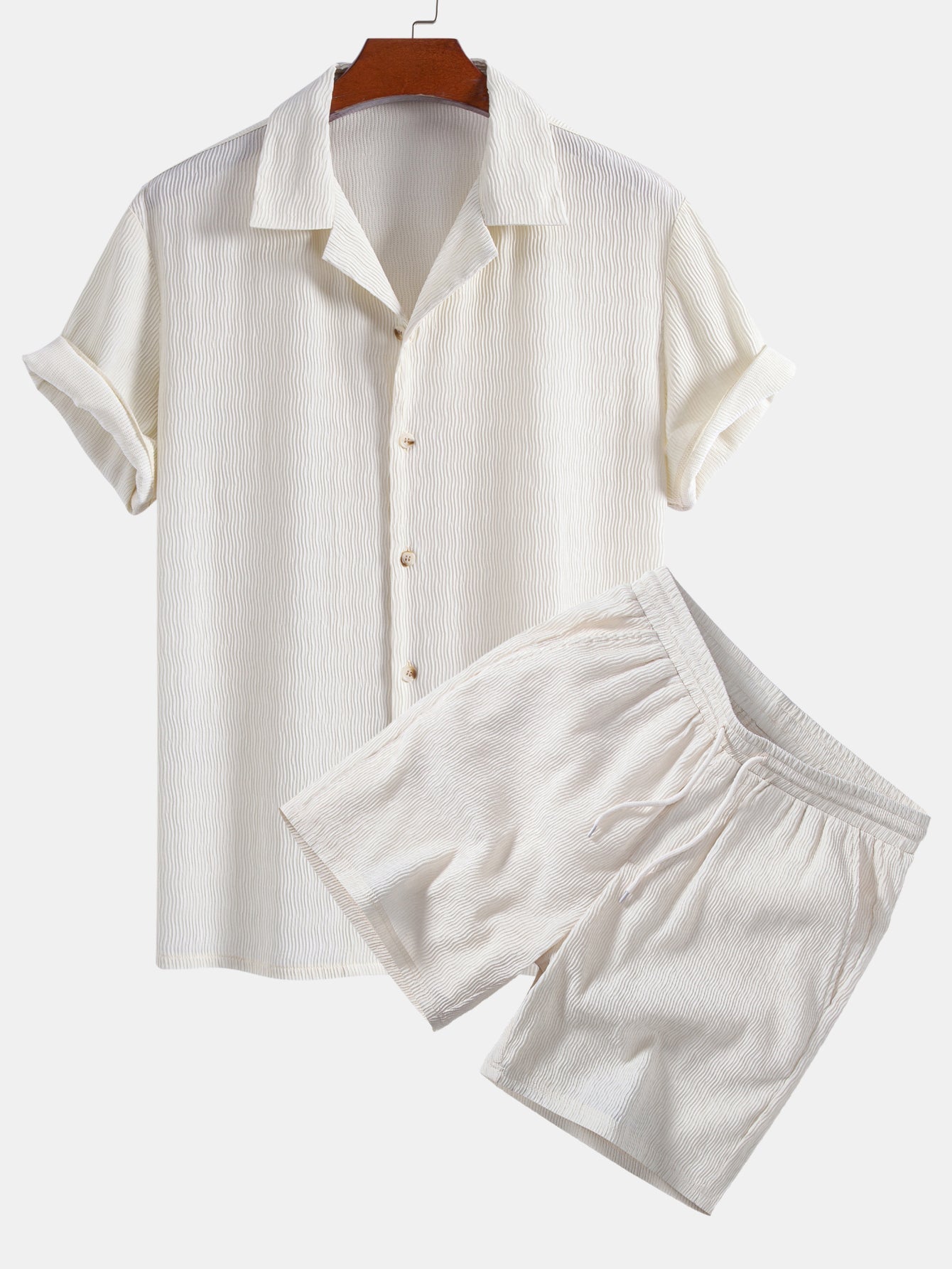 Texturiertes Seersucker Kurzarmhemd & Drawstring 6“ Shorts Set