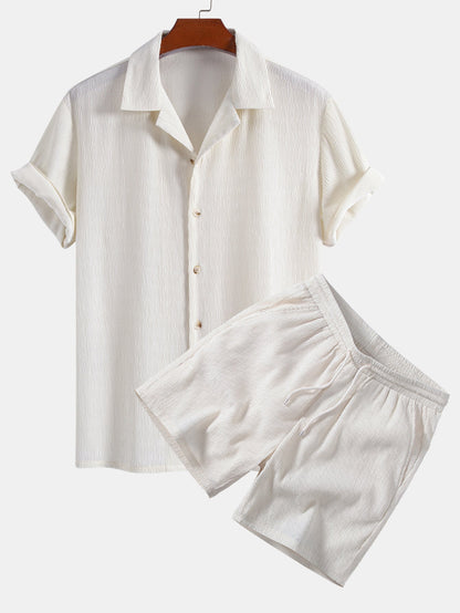 Texturiertes Seersucker Kurzarmhemd & Drawstring 6“ Shorts Set