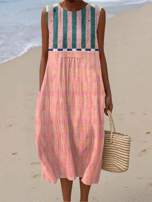 NINA |GESTRIPTES Pastell Sommer-Midi-Kleid