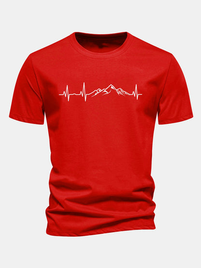 Regulär geschnittenes T-Shirt mit Herzschlag-Mountain-Print aus Baumwolle