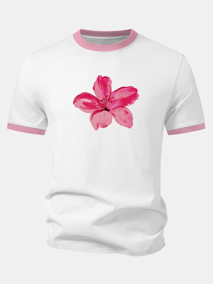 Aquarell Hibiskus Druck Kontrast Ringer T-Shirt & Schwimmshorts