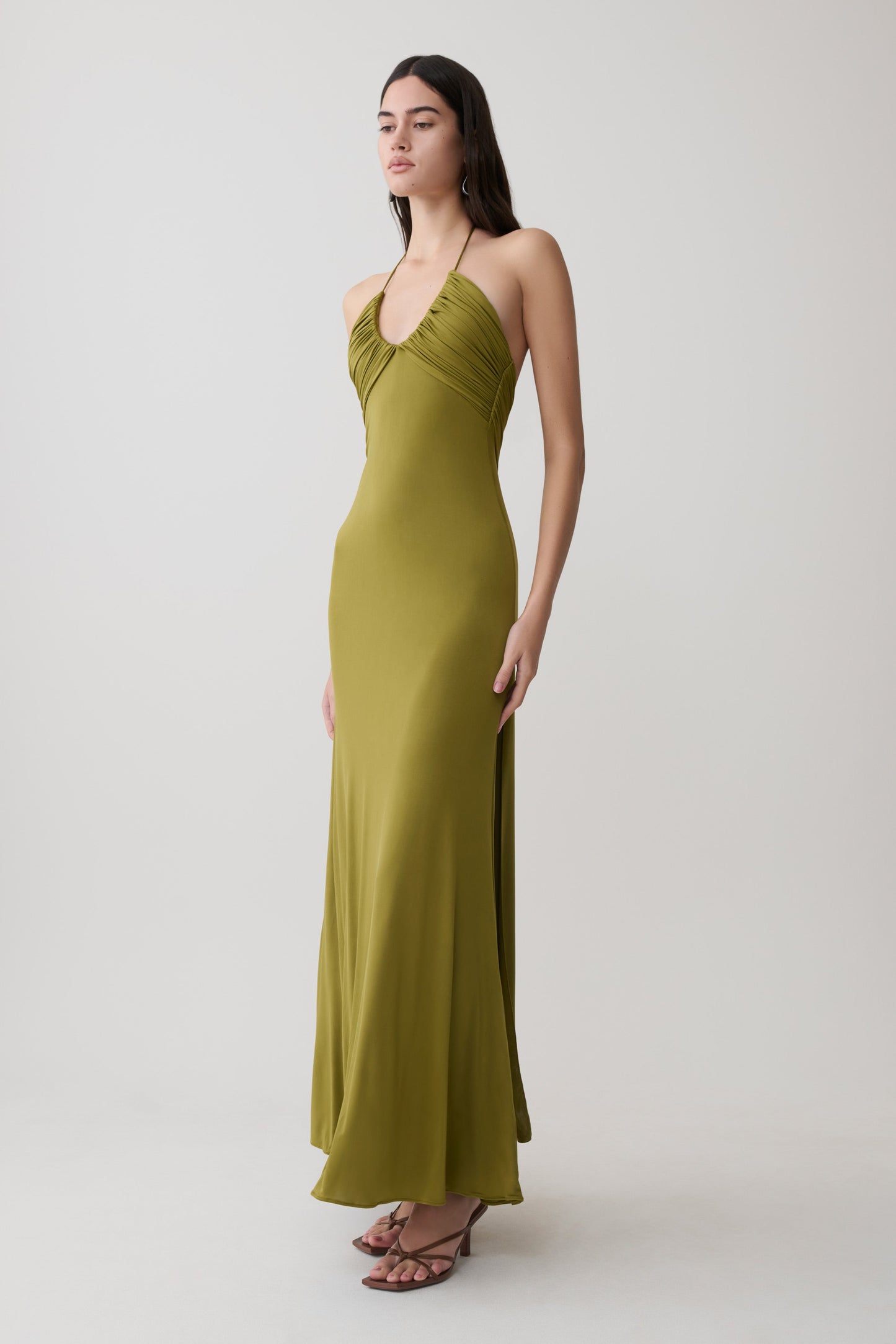 Maely Gathered Slinky Maxi Kleid - Oliv