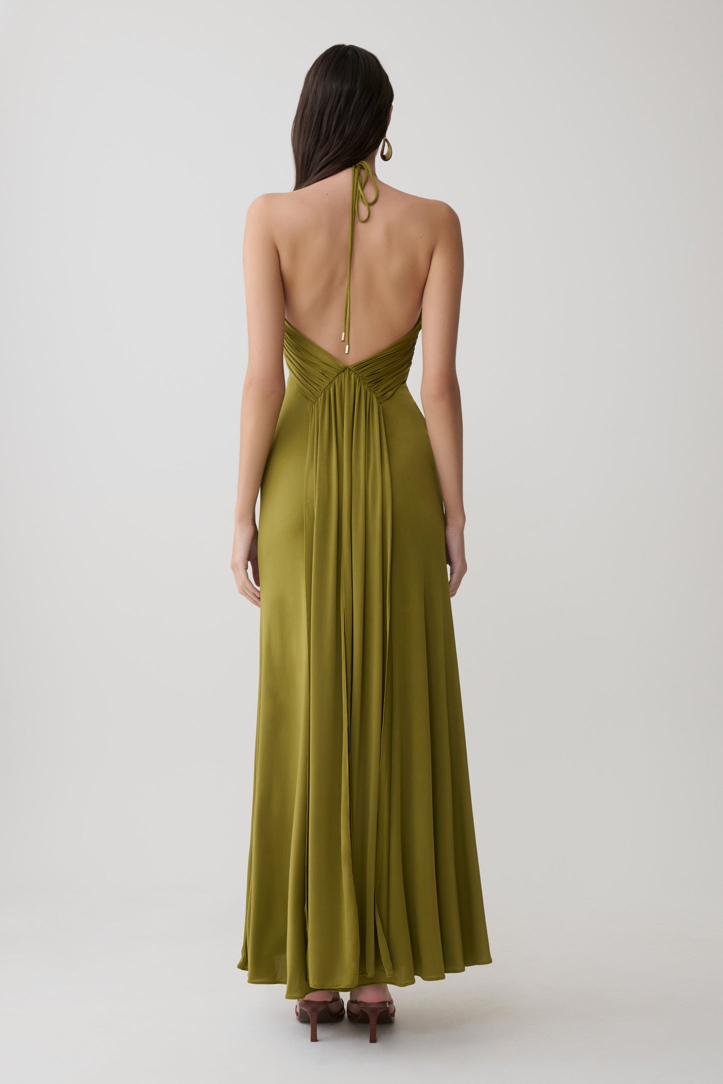 Maely Gathered Slinky Maxi Kleid - Oliv