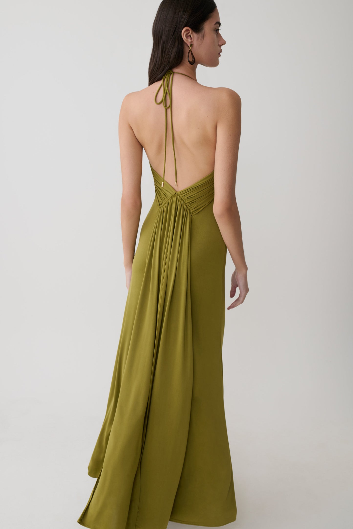 Maely Gathered Slinky Maxi Kleid - Oliv