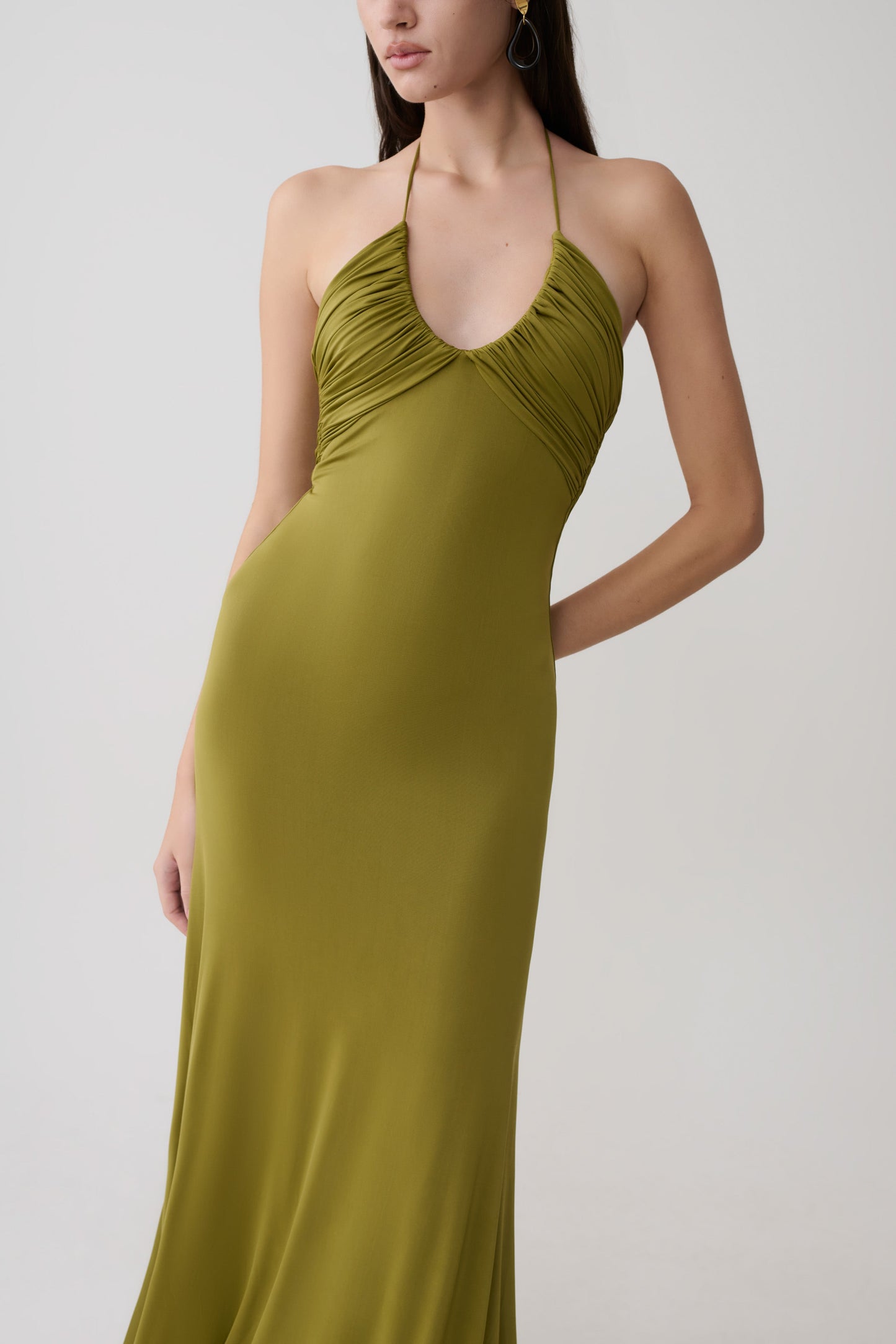 Maely Gathered Slinky Maxi Kleid - Oliv