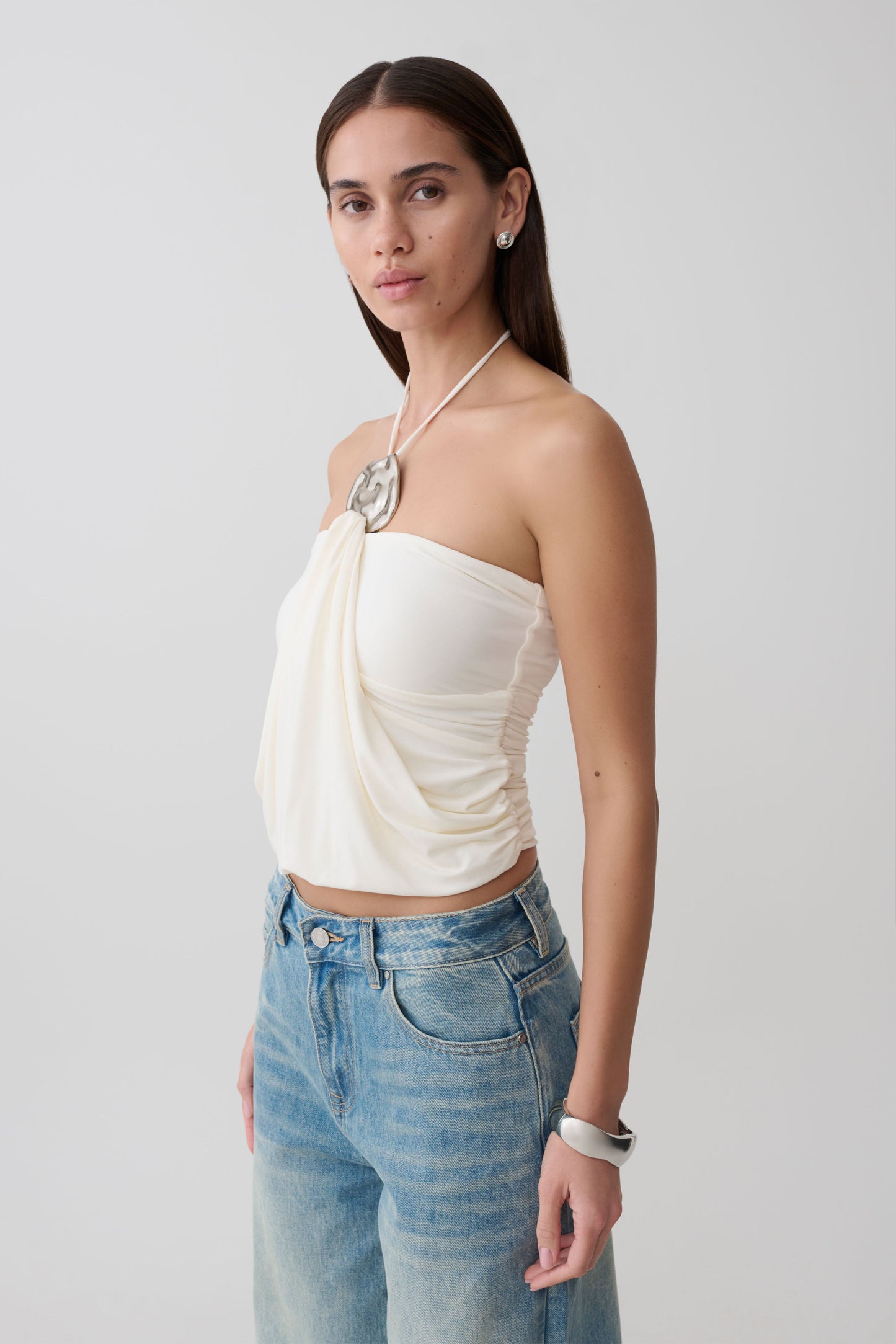 Sade Haltertop mit Hardware - Elfenbein