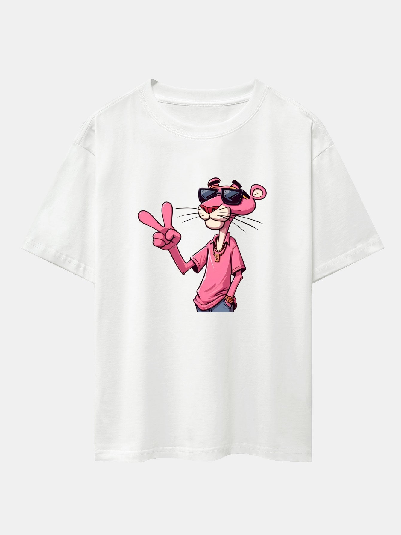 Relaxed Fit Pink Panther mit V-Zeichen Druck Baumwoll-T-Shirt & Corduroy 7" Shorts