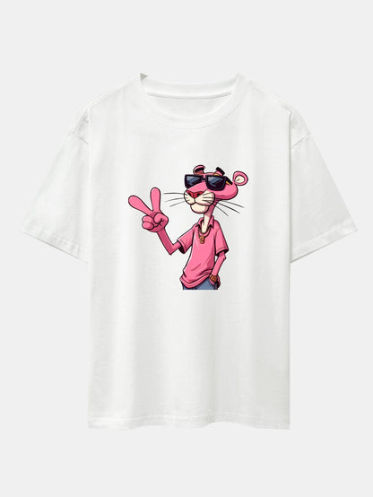 Relaxed Fit Pink Panther mit V-Zeichen Druck Baumwoll-T-Shirt & Corduroy 7" Shorts