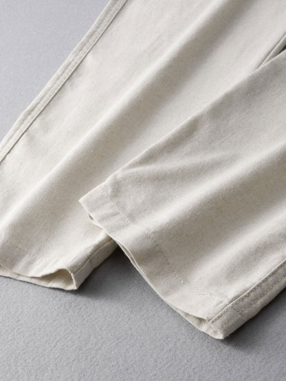 Gestreifte Leinenlook Hemd mit Knöpfen & gerade Leinenhose