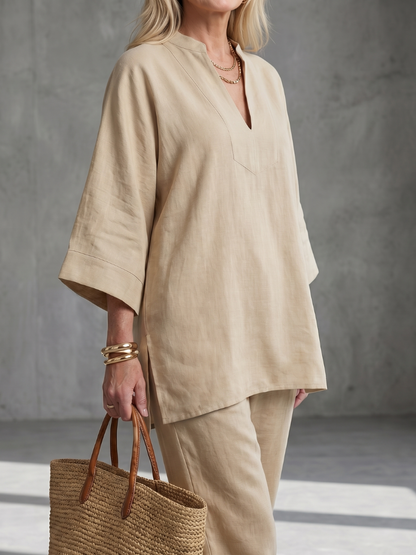 Georgiana | V-Ausschnitt Tunika mit Gathered Hose Set