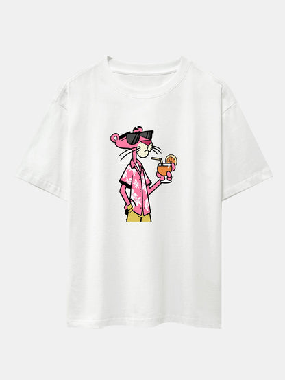 Relaxed Fit Urlaub Pink Panther Print Baumwoll T-Shirt & Corduroy 7" Shorts