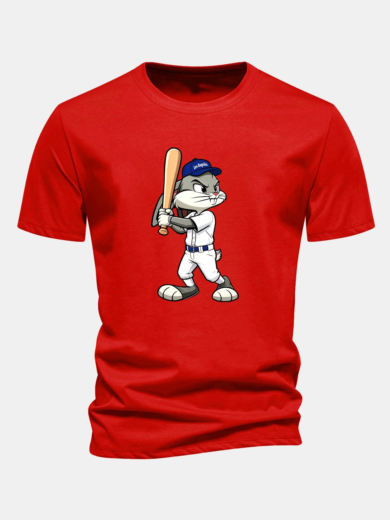 Regulär geschnittenes Baseball T-Shirt mit Kaninchenprint aus Baumwolle