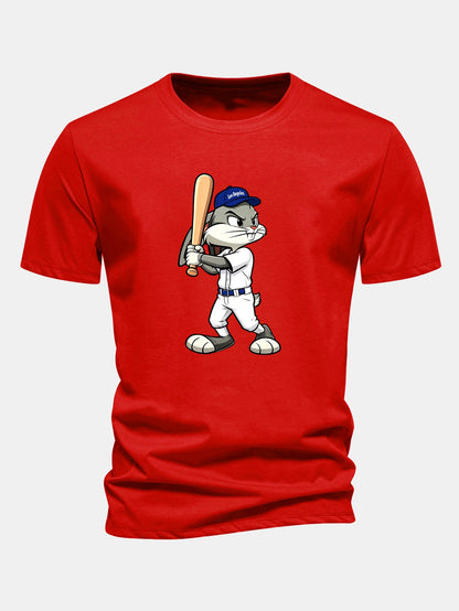 Regulär geschnittenes Baseball T-Shirt mit Kaninchenprint aus Baumwolle