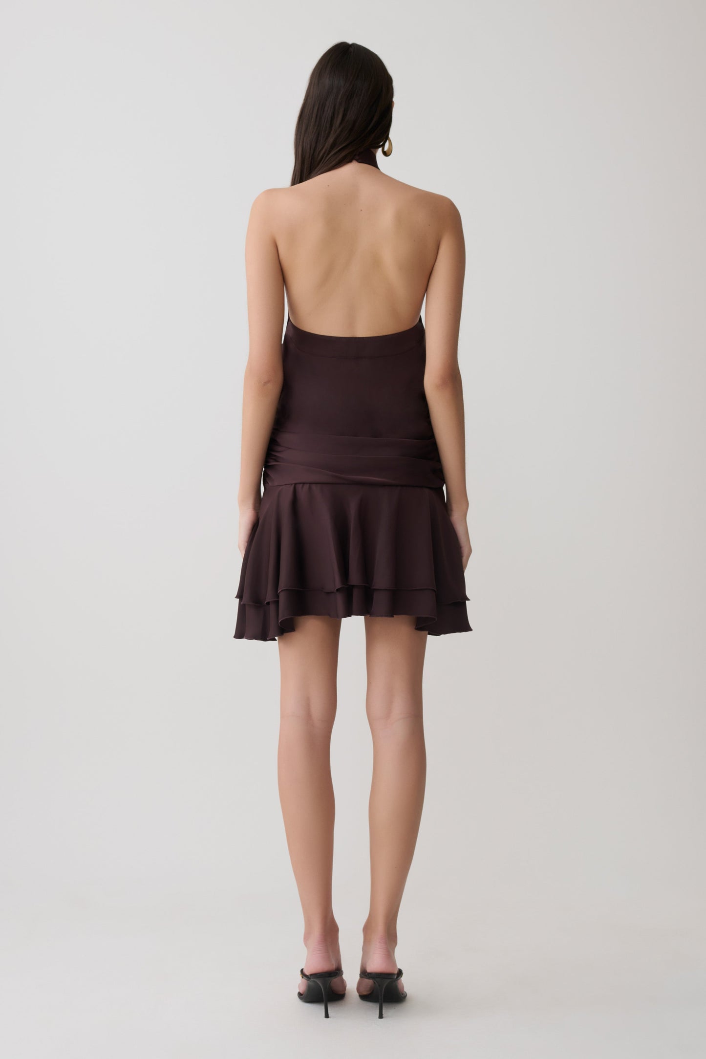 Poppy Satin Halter Mini Kleid - Schokolade