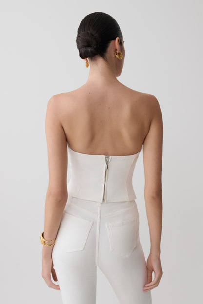 Tillie Blumenstickerei Strapless Denim Top - Weiß