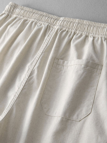 Gestreifte Leinen-Look Hemd mit Knopfleiste & gerade Leinenhose