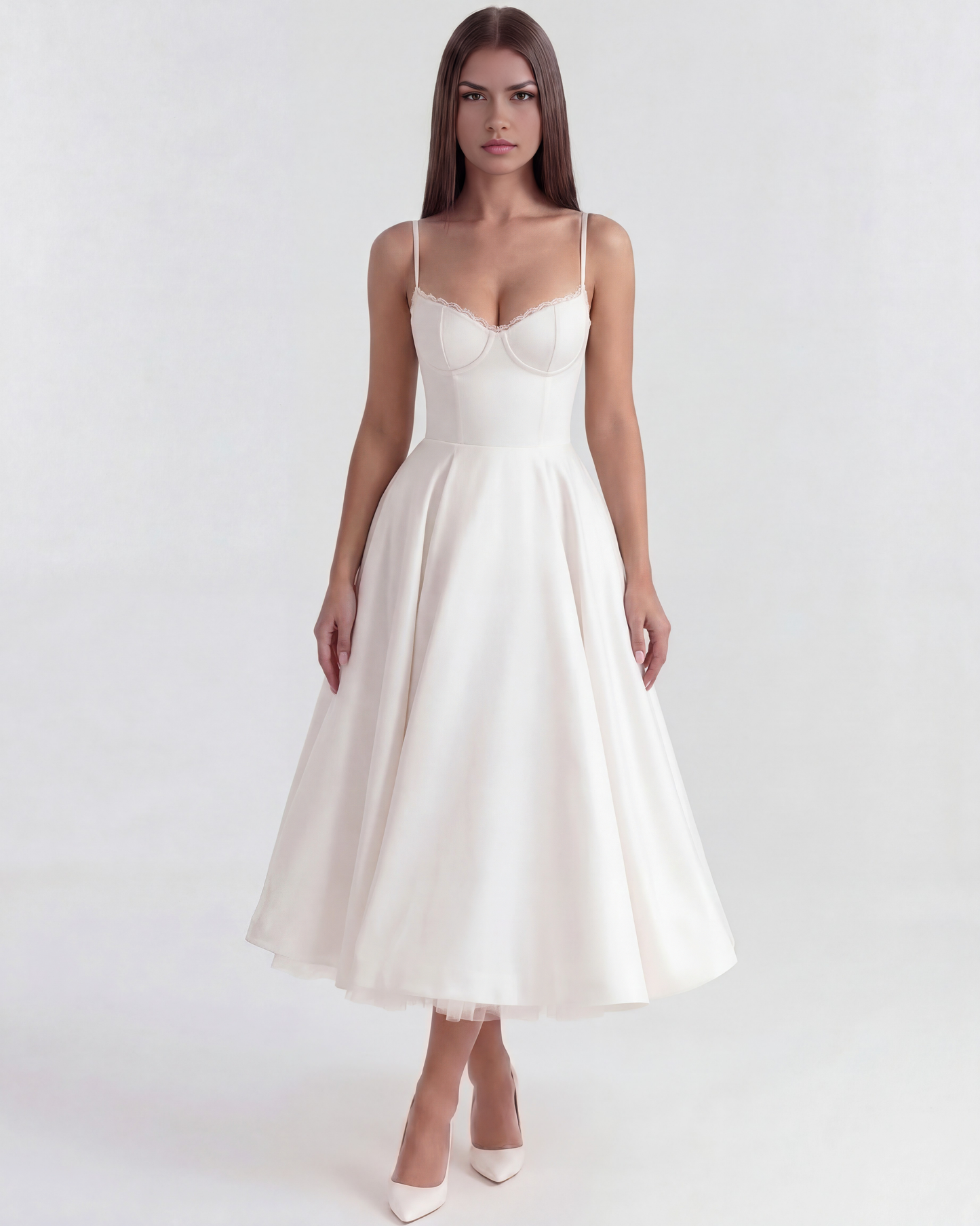 Midi-Kleid mit Korsett und vollem Rock