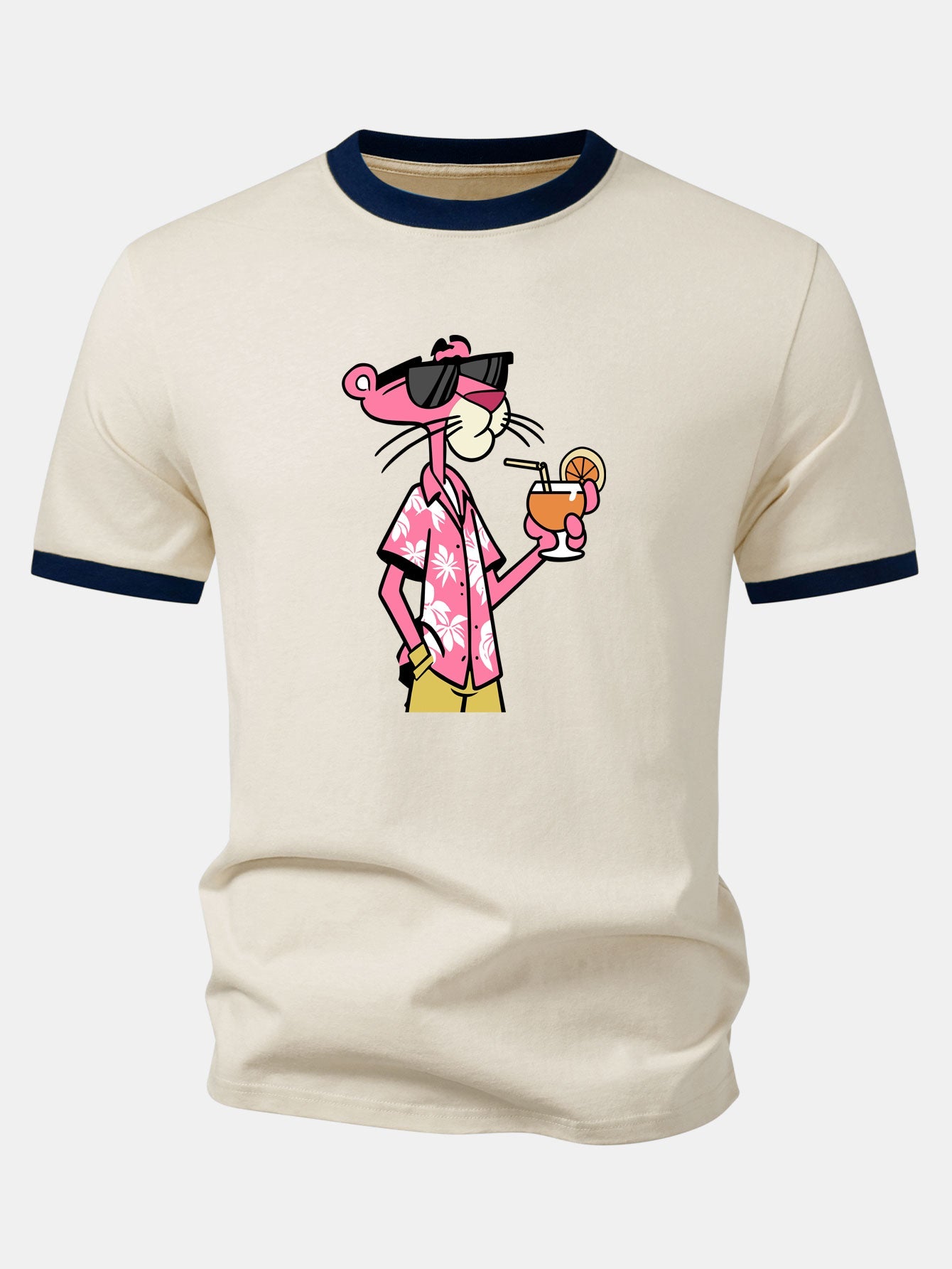 Urlaubs-Pink-Panther-Print Kontrast-Ringer-T-Shirt & Corduroy 7" Shorts