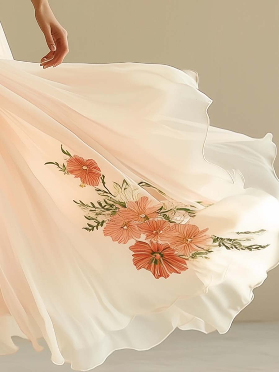 Elegantes V-Ausschnitt Maxikleid mit kurzen Ärmeln