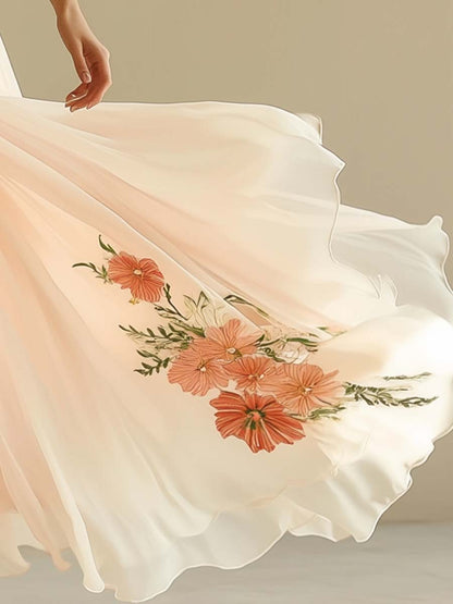 Elegantes V-Ausschnitt Maxikleid mit kurzen Ärmeln