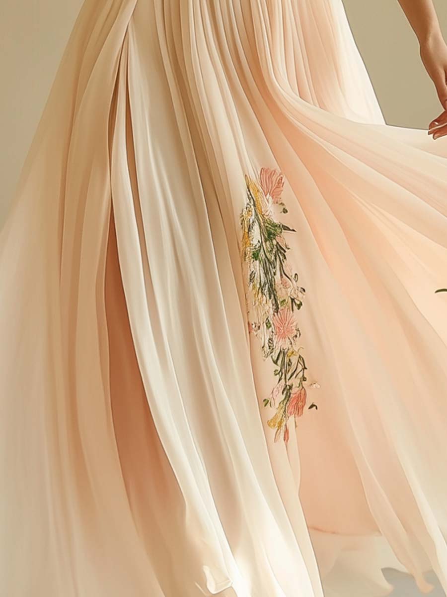 Elegantes V-Ausschnitt Maxikleid mit kurzen Ärmeln