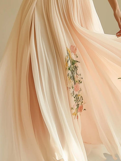 Elegantes V-Ausschnitt Maxikleid mit kurzen Ärmeln