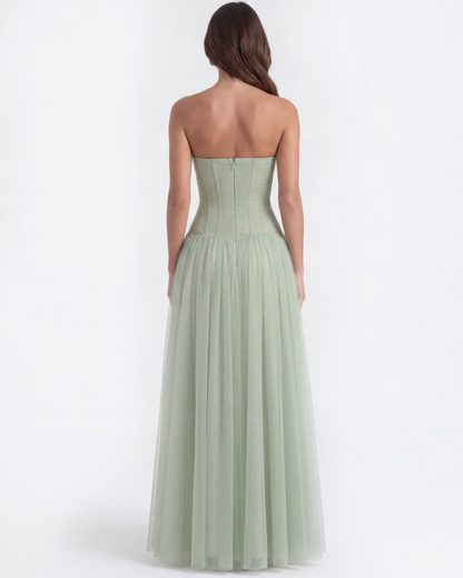 Trägerloses langes Kleid mit Korsett