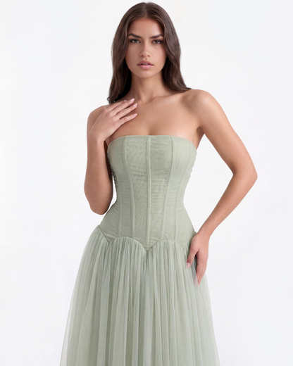Trägerloses langes Kleid mit Korsett
