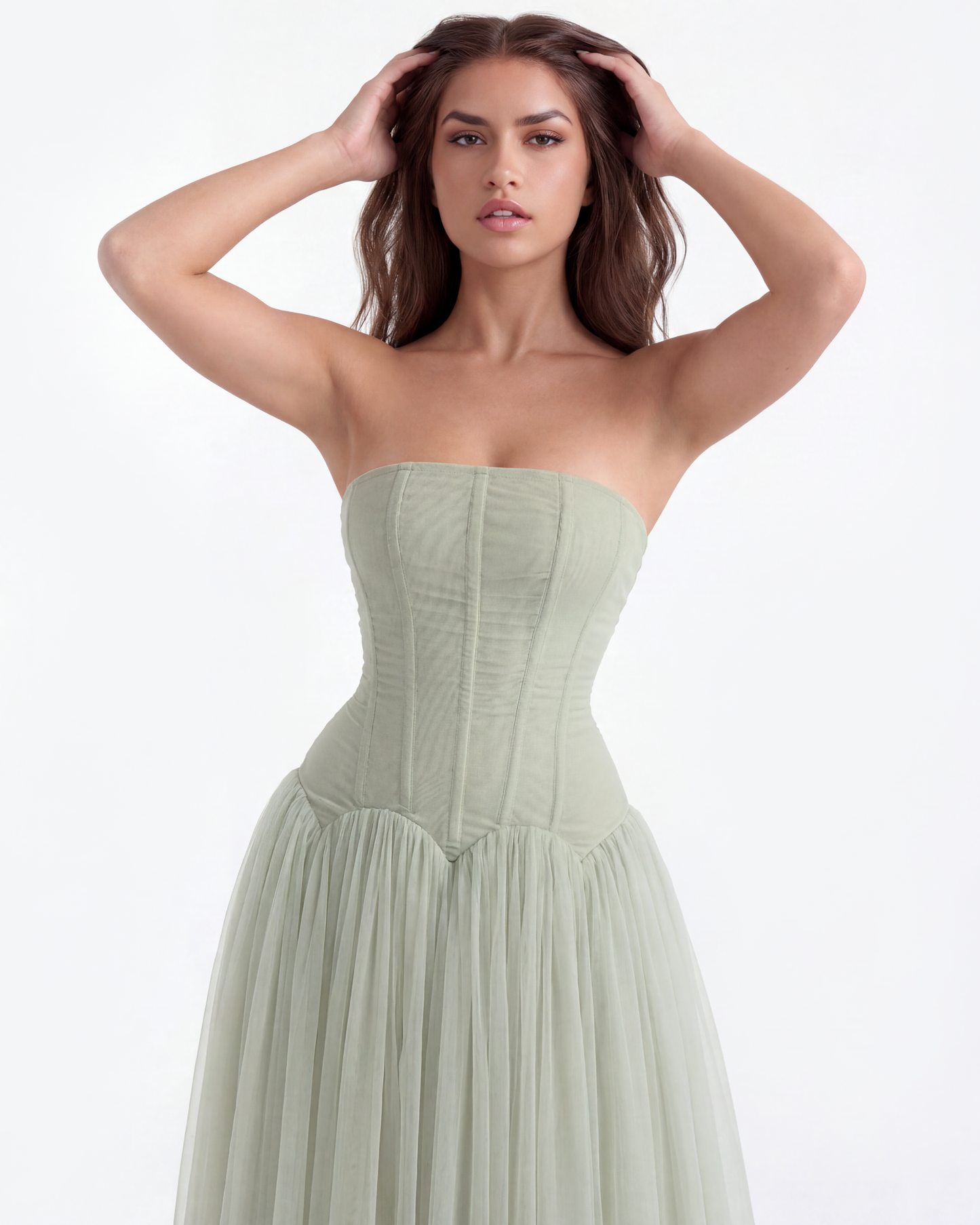 Trägerloses langes Kleid mit Korsett