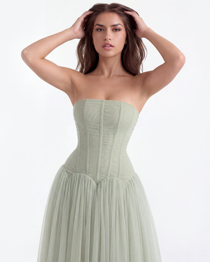 Trägerloses langes Kleid mit Korsett