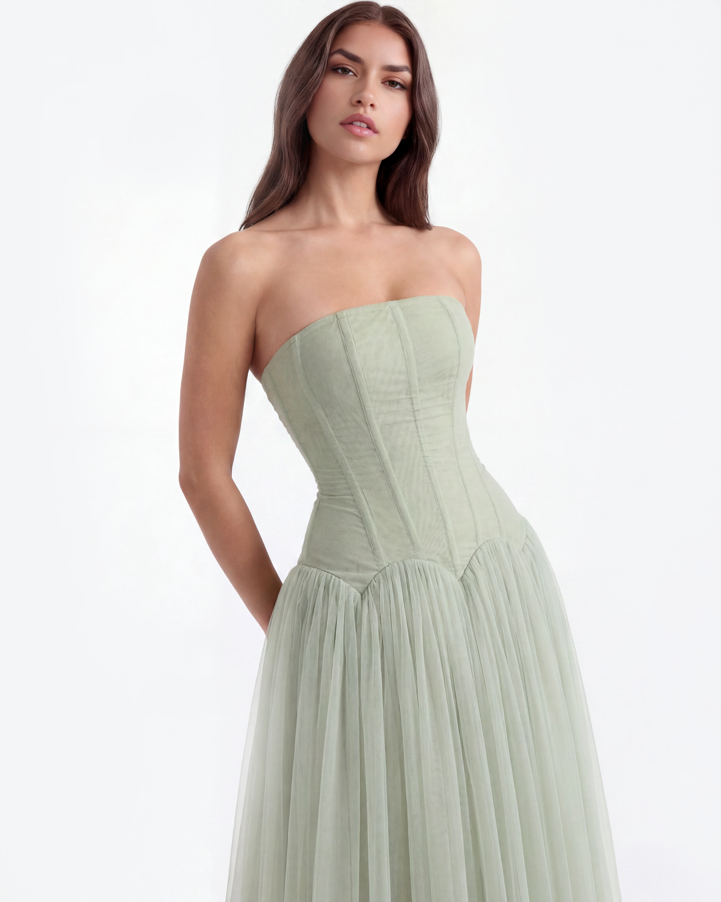 Trägerloses langes Kleid mit Korsett