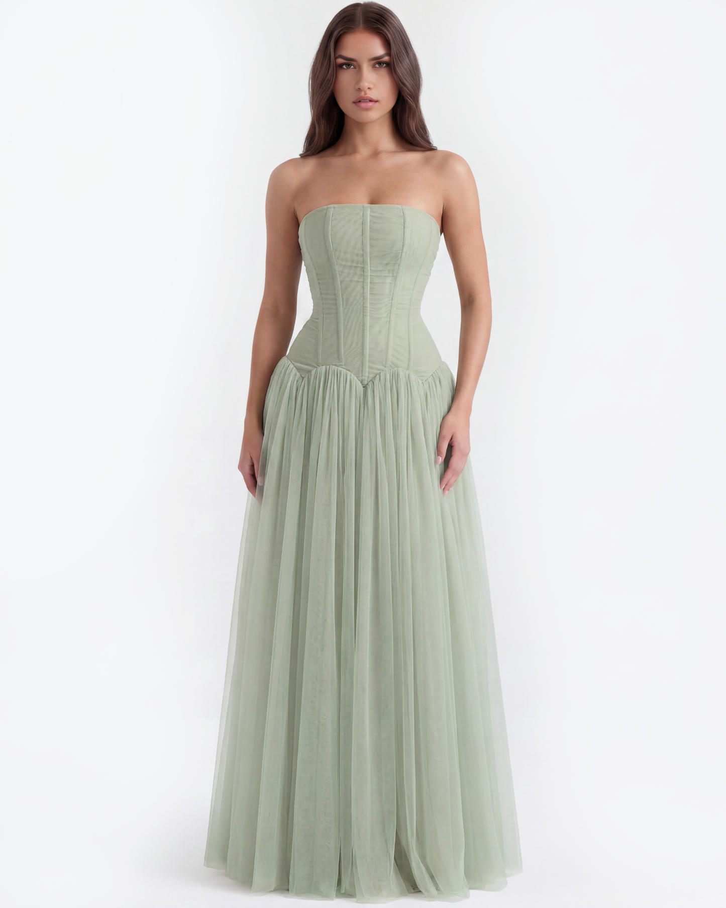 Trägerloses langes Kleid mit Korsett