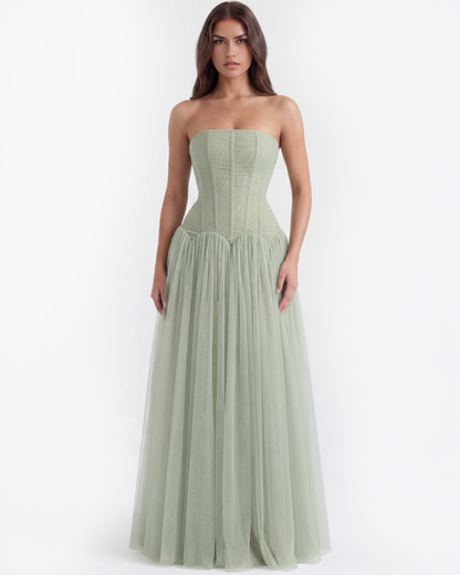 Trägerloses langes Kleid mit Korsett