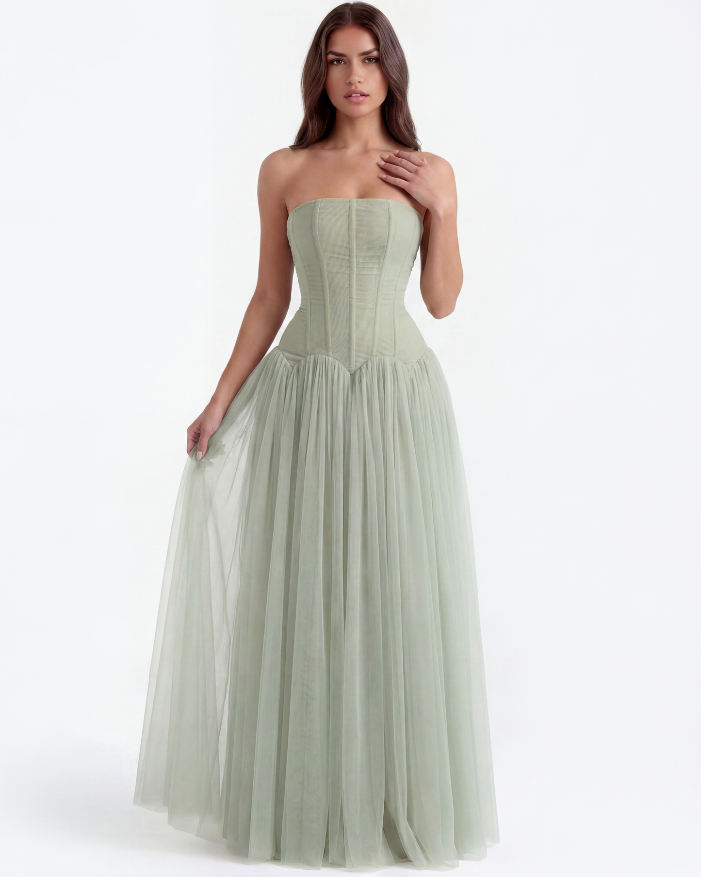 Trägerloses langes Kleid mit Korsett