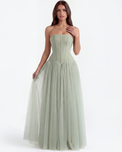 Trägerloses langes Kleid mit Korsett