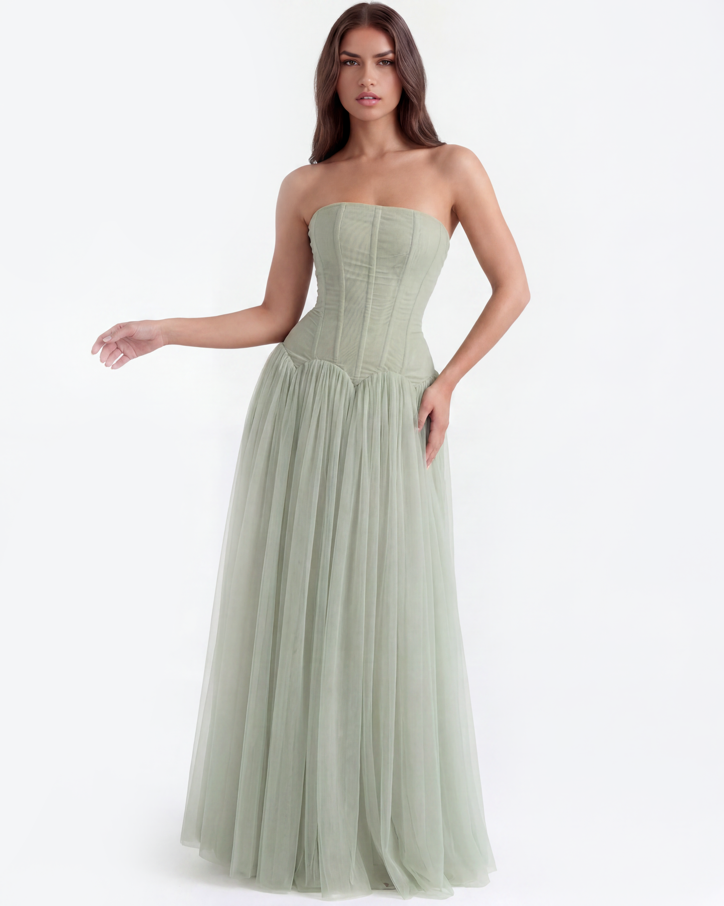 Trägerloses langes Kleid mit Korsett