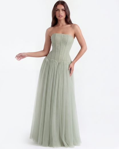 Trägerloses langes Kleid mit Korsett