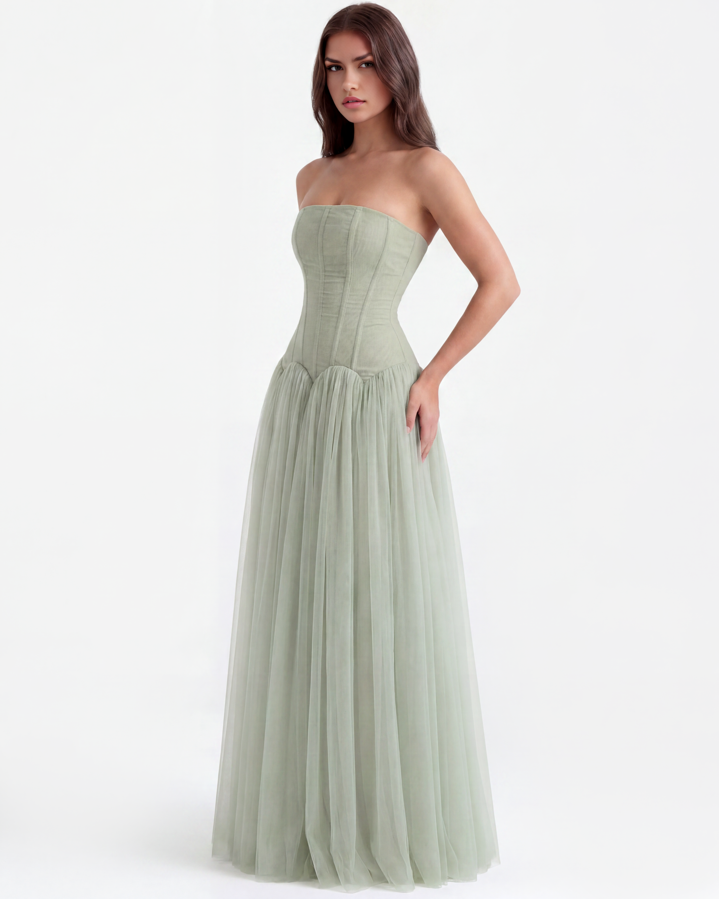 Trägerloses langes Kleid mit Korsett