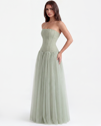 Trägerloses langes Kleid mit Korsett