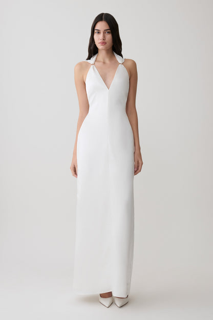 Myla Draped Shoulders Satin Maxi Kleid - Weiß