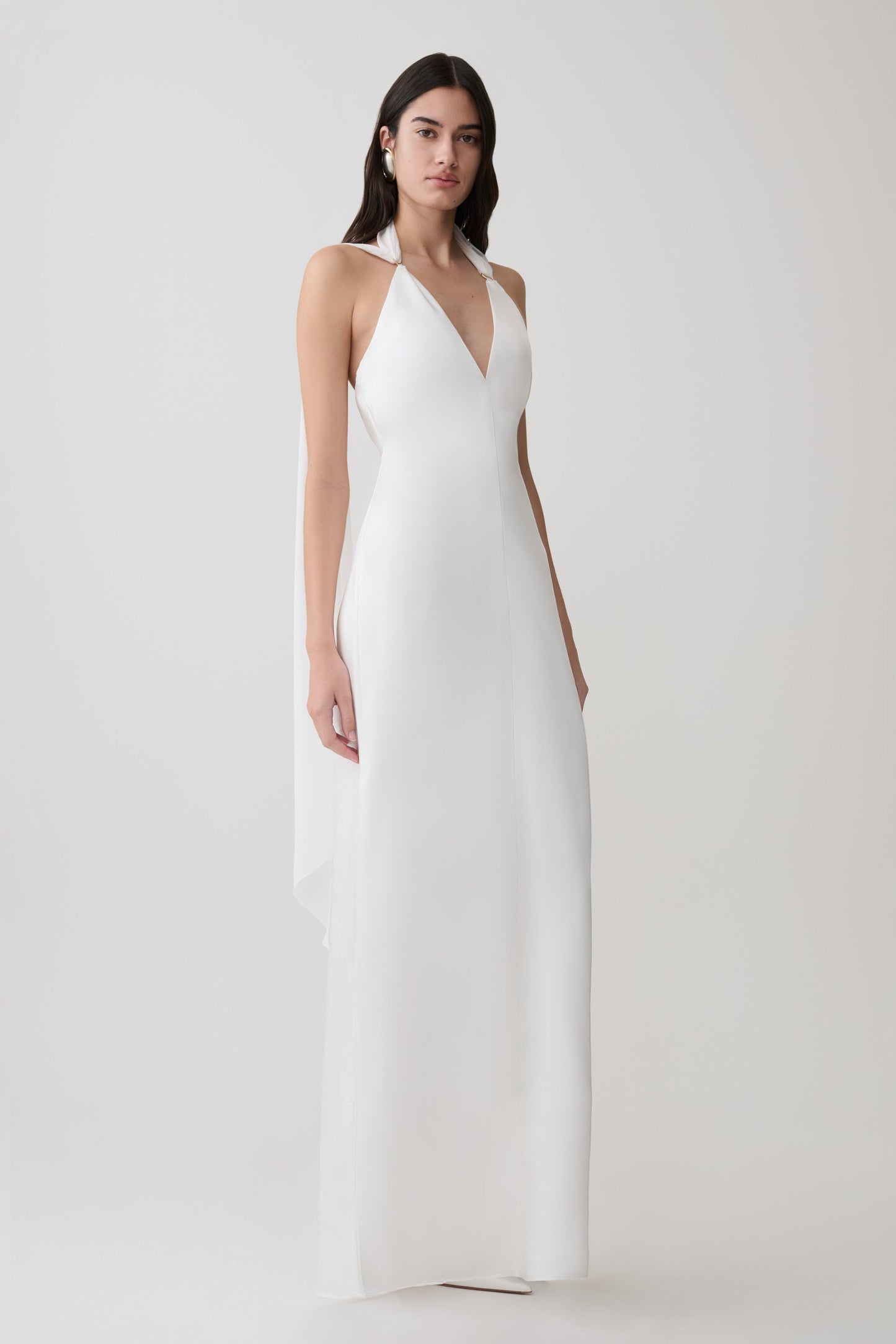 Myla Draped Shoulders Satin Maxi Kleid - Weiß