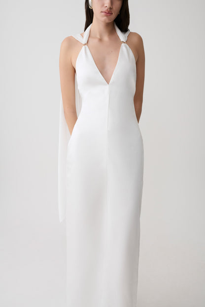 Myla Draped Shoulders Satin Maxi Kleid - Weiß