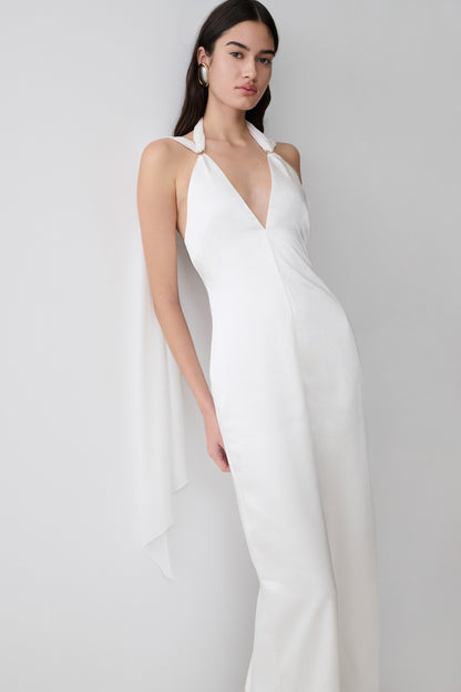 Myla Draped Shoulders Satin Maxi Kleid - Weiß